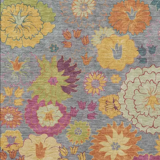 Gray Gold And Pink Floral Washable Indoor Outdoor Area Rug Photo 8