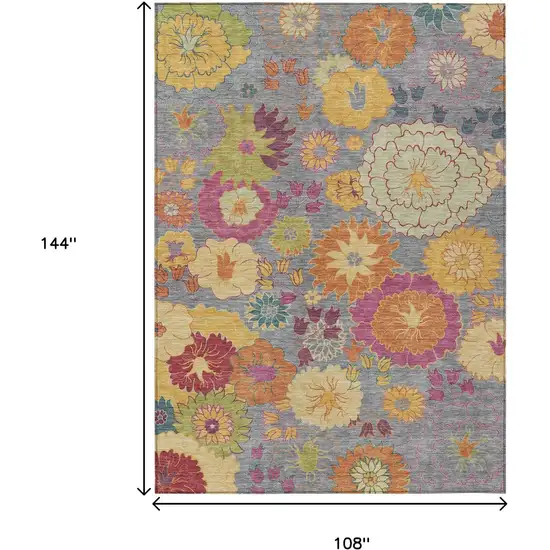 Gray Gold And Pink Floral Washable Indoor Outdoor Area Rug Photo 3