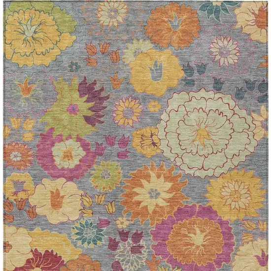 Gray Gold And Pink Floral Washable Indoor Outdoor Area Rug Photo 4
