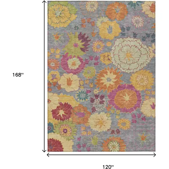 Gray Gold And Pink Floral Washable Indoor Outdoor Area Rug Photo 3