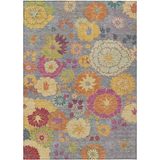 Gray Gold And Pink Floral Washable Indoor Outdoor Area Rug Photo 2
