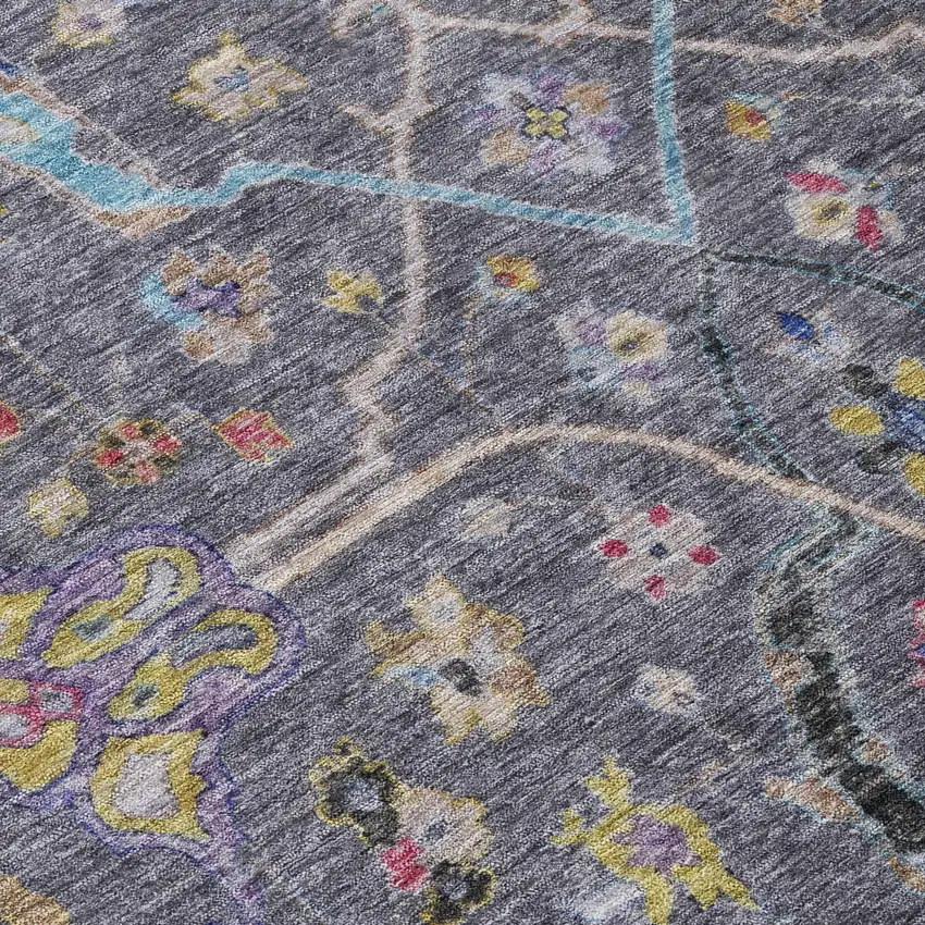 Gray Gold And Red Floral Washable Indoor Outdoor Area Rug Photo 6