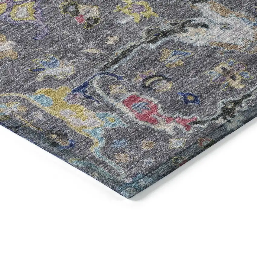 Gray Gold And Red Floral Washable Indoor Outdoor Area Rug Photo 5