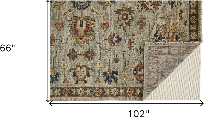 Gray Gold And Red Wool Floral Hand Knotted Stain Resistant Area Rug With Fringe Photo 7
