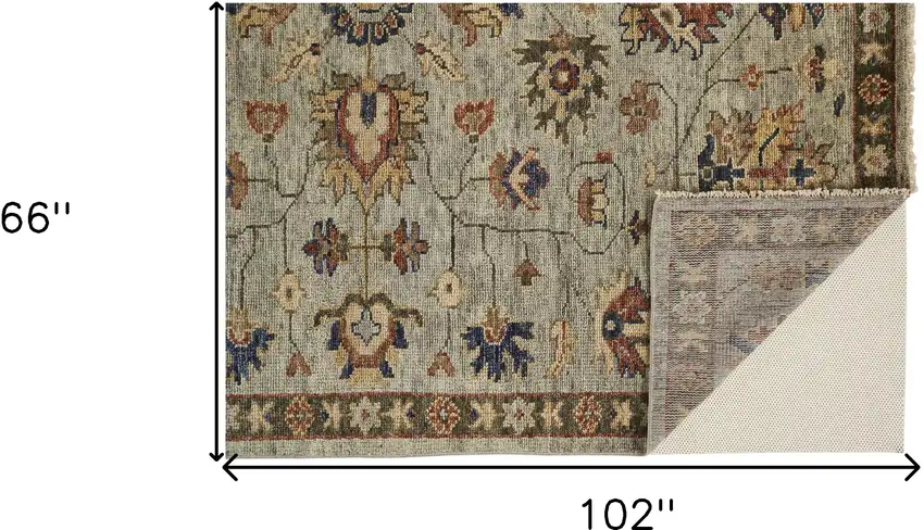 Gray Gold And Red Wool Floral Hand Knotted Stain Resistant Area Rug With Fringe Photo 7