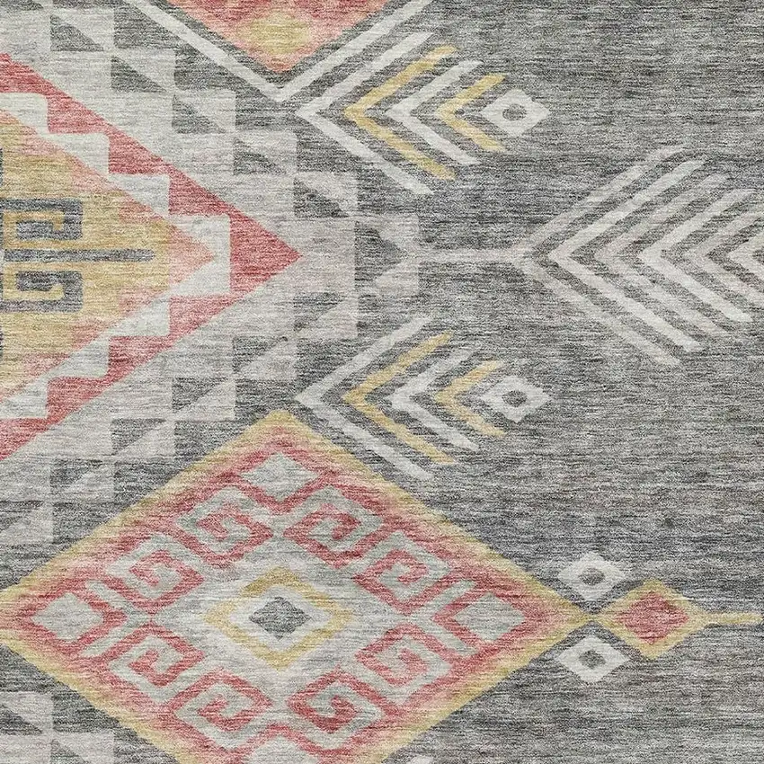 Gray Gold And Salmon Geometric Washable Area Rug With UV Protection Photo 2