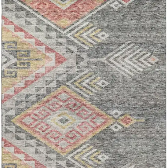 Gray Gold And Salmon Geometric Washable Area Rug With UV Protection Photo 3