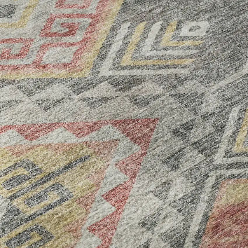 Gray Gold And Salmon Geometric Washable Area Rug With UV Protection Photo 9