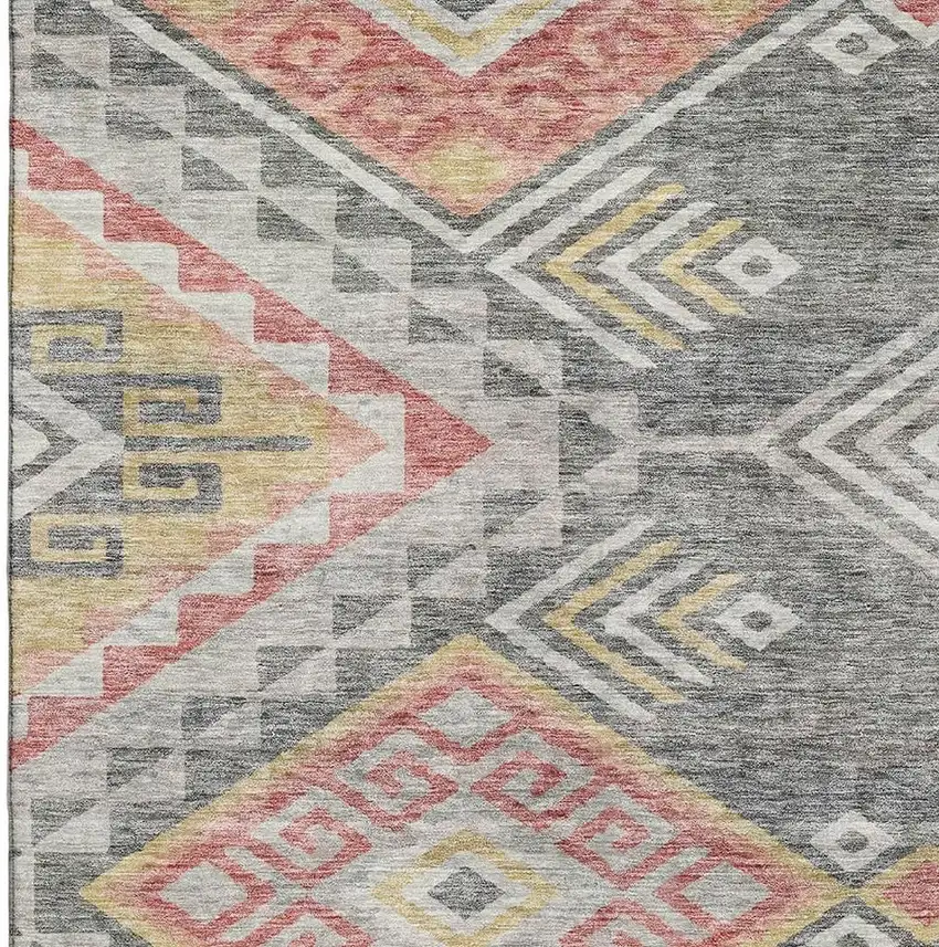 Gray Gold And Salmon Geometric Washable Area Rug With UV Protection Photo 2