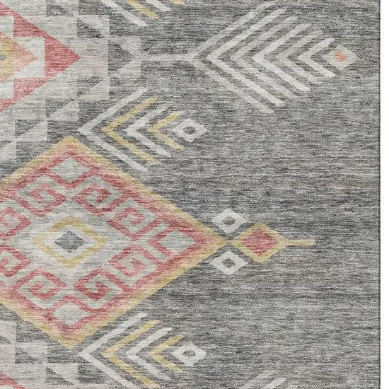 Gray Gold And Salmon Geometric Washable Area Rug With UV Protection Photo 2