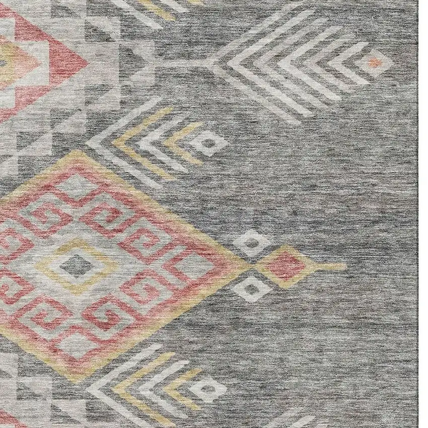 Gray Gold And Salmon Geometric Washable Area Rug With UV Protection Photo 2