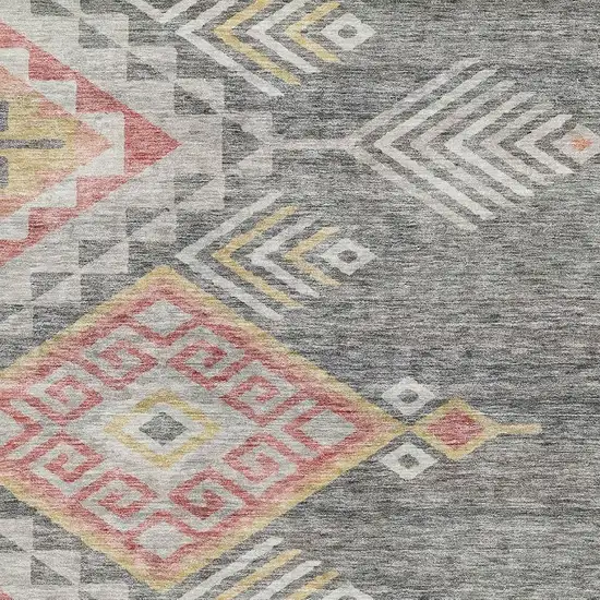 Gray Gold And Salmon Geometric Washable Area Rug With UV Protection Photo 2