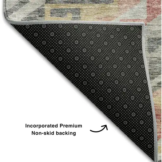 Gray Gold And Salmon Geometric Washable Area Rug With UV Protection Photo 6
