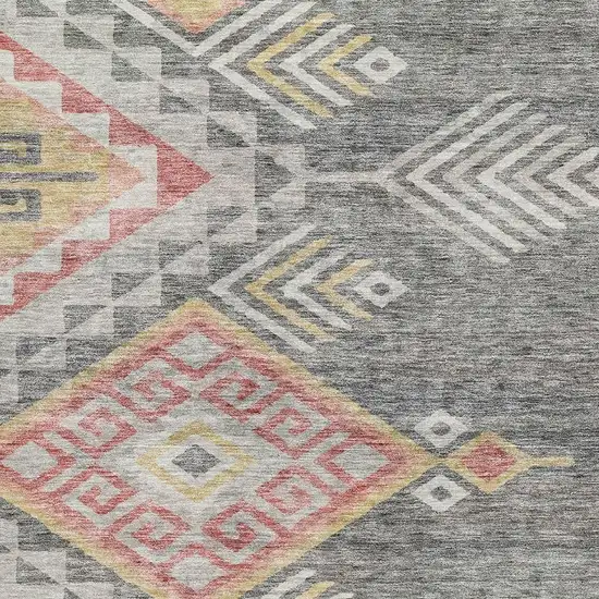 Gray Gold And Salmon Geometric Washable Area Rug With UV Protection Photo 2