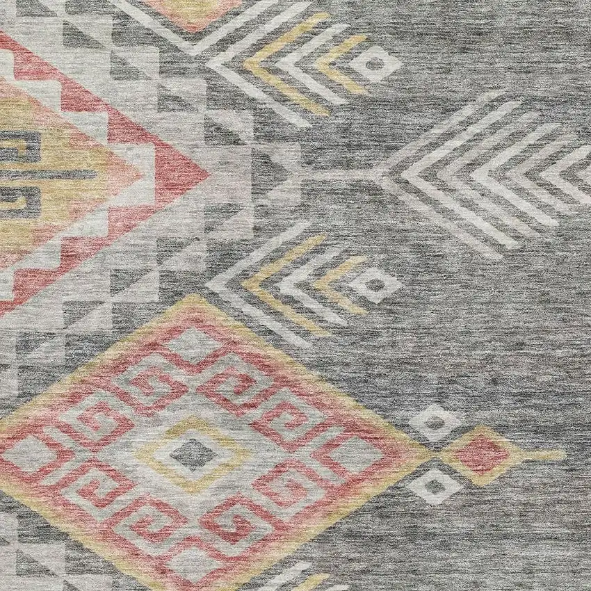 Gray Gold And Salmon Geometric Washable Area Rug With UV Protection Photo 2