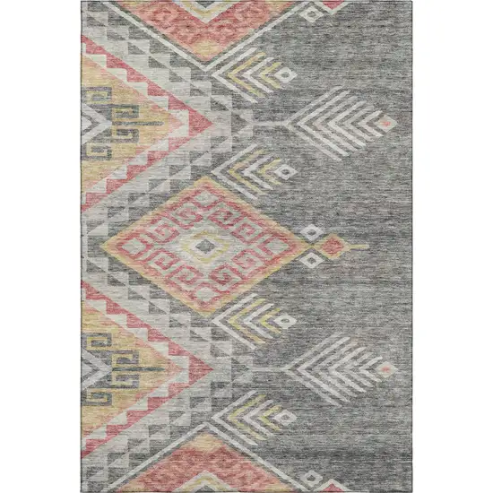 Gray Gold And Salmon Geometric Washable Area Rug With UV Protection Photo 1