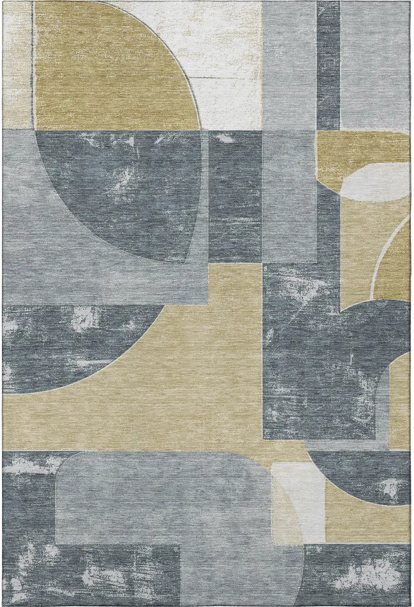 Gray Gold And Silver Abstract Geometric Washable Area Rug With UV Protection Photo 3