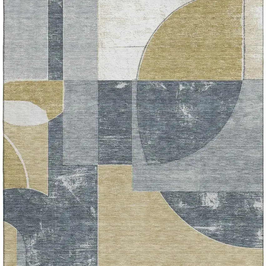 Gray Gold And Silver Abstract Geometric Washable Area Rug With UV Protection Photo 3