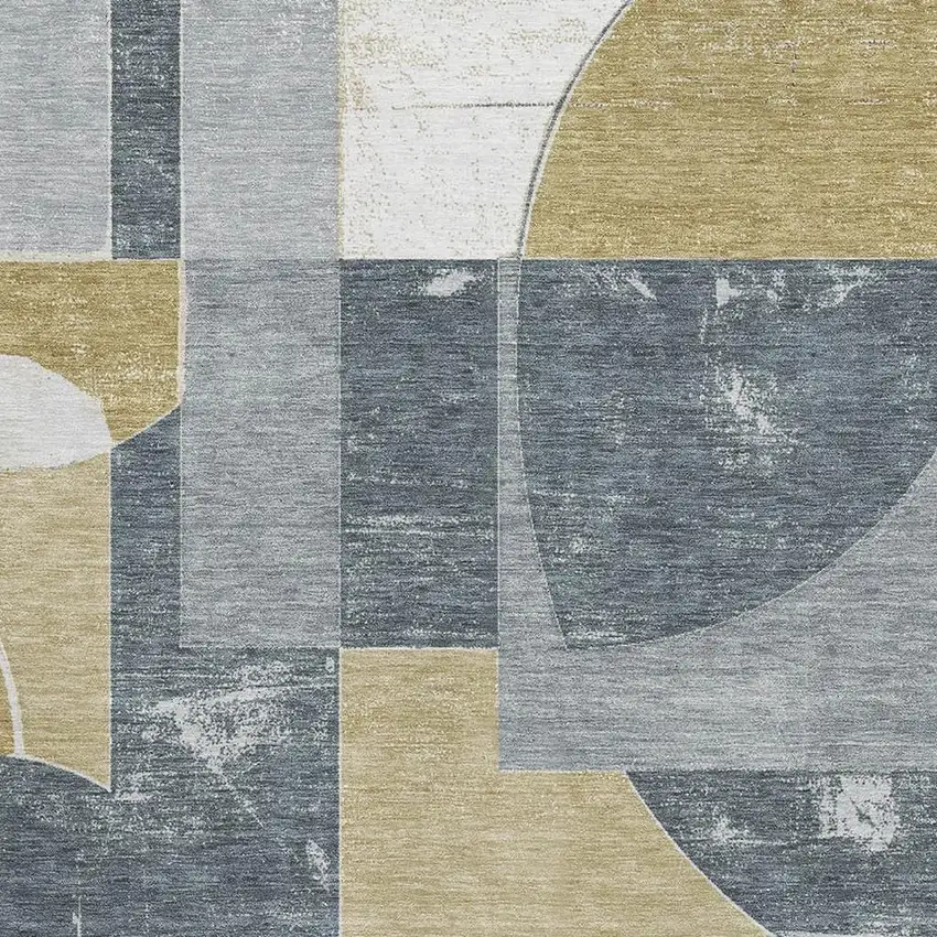 Gray Gold And Silver Abstract Geometric Washable Area Rug With UV Protection Photo 2