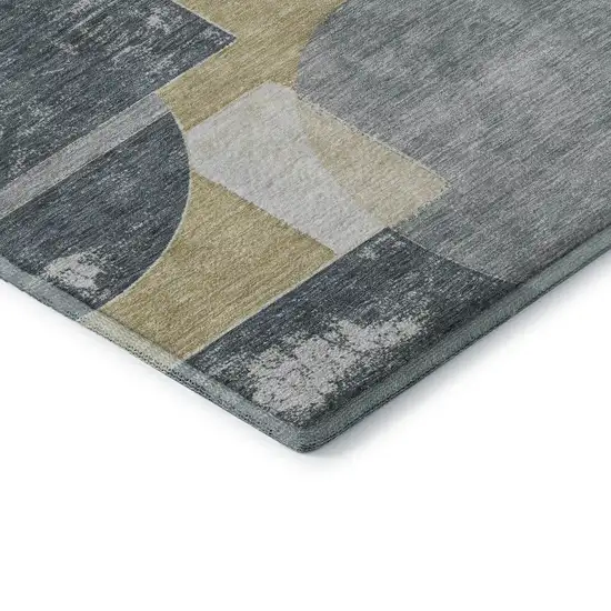 Gray Gold And Silver Abstract Geometric Washable Area Rug With UV Protection Photo 7