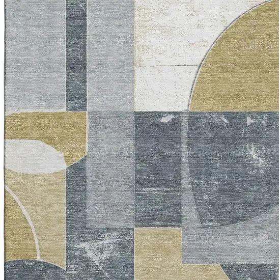 Gray Gold And Silver Abstract Geometric Washable Area Rug With UV Protection Photo 2