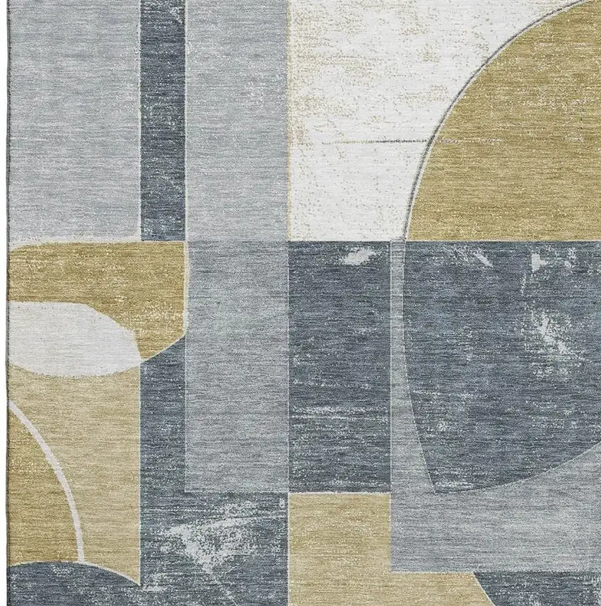 Gray Gold And Silver Abstract Geometric Washable Area Rug With UV Protection Photo 2