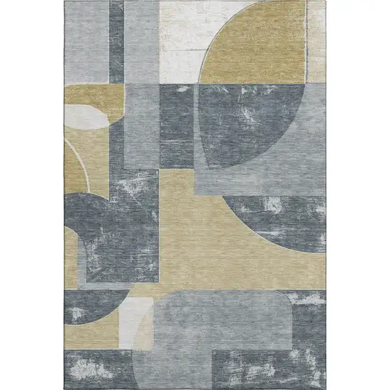 Gray Gold And Silver Abstract Geometric Washable Area Rug With UV Protection Photo 1