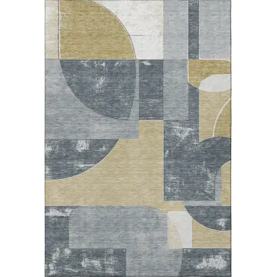 Gray Gold And Silver Abstract Geometric Washable Area Rug With UV Protection Photo 3