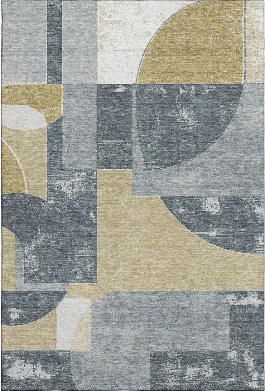 Gray Gold And Silver Abstract Geometric Washable Area Rug With UV Protection Photo 1