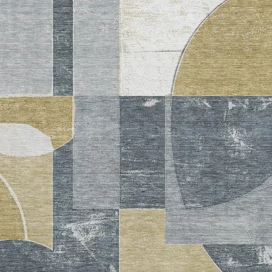 Gray Gold And Silver Abstract Geometric Washable Area Rug With UV Protection Photo 2