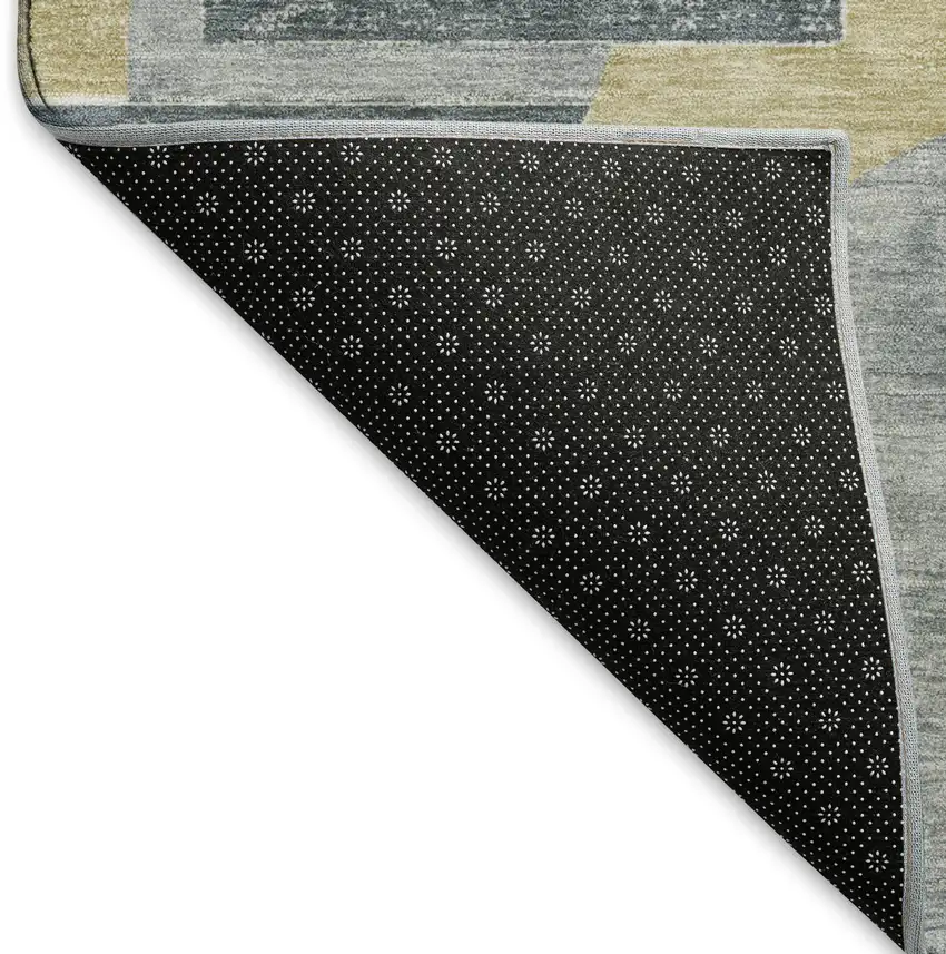 Gray Gold And Silver Abstract Geometric Washable Area Rug With UV Protection Photo 6