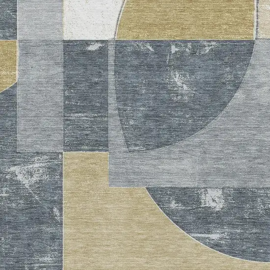 Gray Gold And Silver Abstract Geometric Washable Area Rug With UV Protection Photo 2
