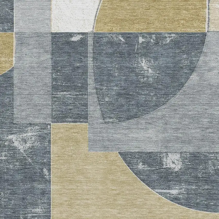 Gray Gold And Silver Abstract Geometric Washable Area Rug With UV Protection Photo 2