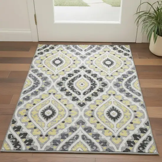 Gray Gold And Silver Diamond Washable Area Rug With UV Protection Photo 2