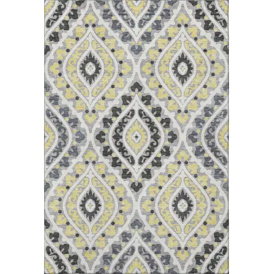 Gray Gold And Silver Diamond Washable Area Rug With UV Protection Photo 4
