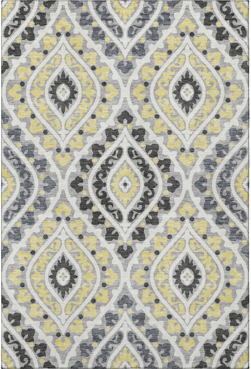 Gray Gold And Silver Diamond Washable Area Rug With UV Protection Photo 4