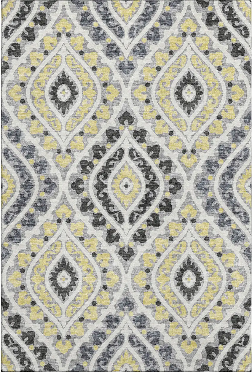 Gray Gold And Silver Diamond Washable Area Rug With UV Protection Photo 1
