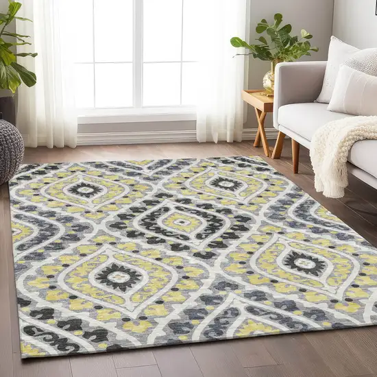 Gray Gold And Silver Diamond Washable Area Rug With UV Protection Photo 5