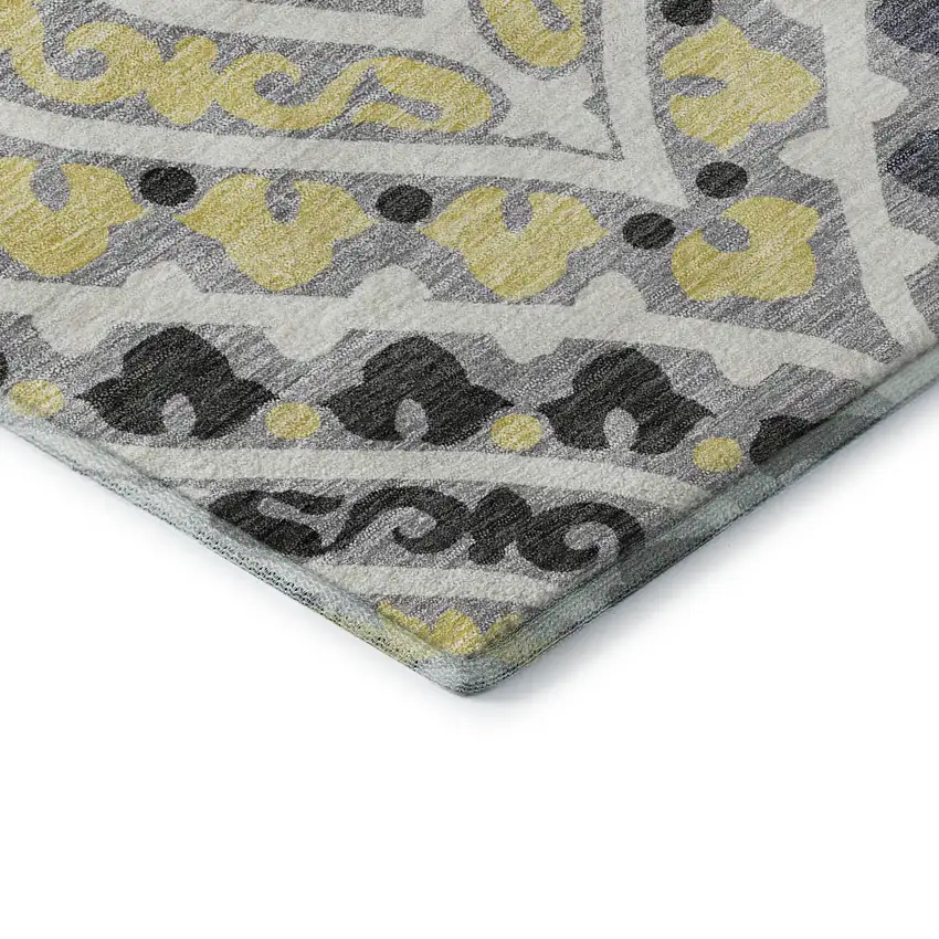Gray Gold And Silver Diamond Washable Area Rug With UV Protection Photo 8