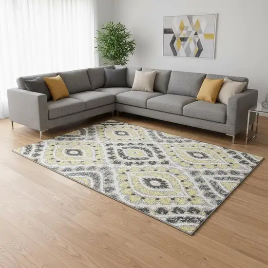 Gray Gold And Silver Diamond Washable Area Rug With UV Protection Photo 2