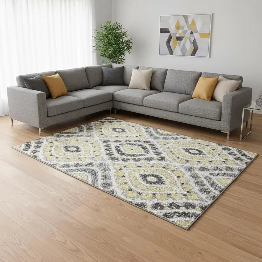 Gray Gold And Silver Diamond Washable Area Rug With UV Protection Photo 2