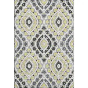 Photo of Gray Gold And Silver Diamond Washable Area Rug With UV Protection
