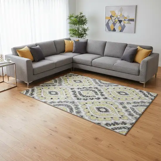 Gray Gold And Silver Diamond Washable Area Rug With UV Protection Photo 2