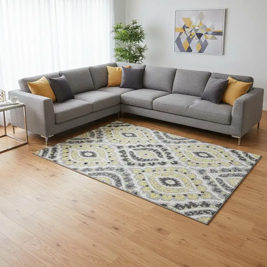 Gray Gold And Silver Diamond Washable Area Rug With UV Protection Photo 2