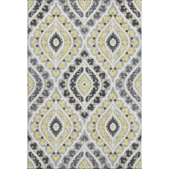 Gray Gold And Silver Diamond Washable Area Rug With UV Protection Photo 1