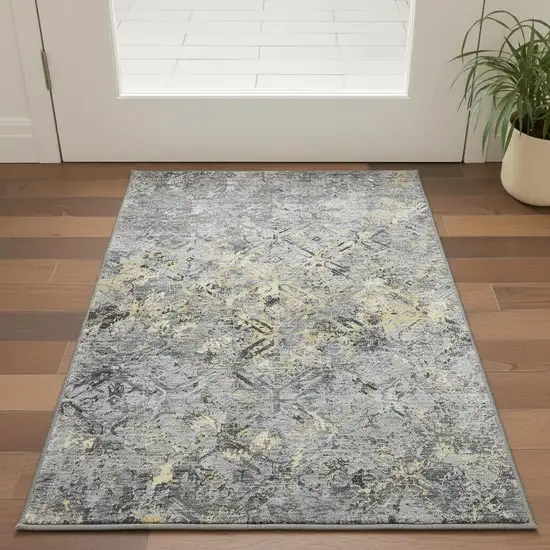 Gray Gold And Silver Diamond Washable Area Rug With UV Protection Photo 2