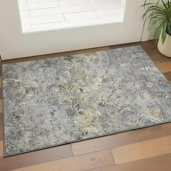 Gray Gold And Silver Diamond Washable Area Rug With UV Protection Photo 2