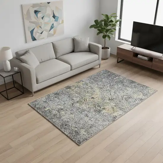 Gray Gold And Silver Diamond Washable Area Rug With UV Protection Photo 2