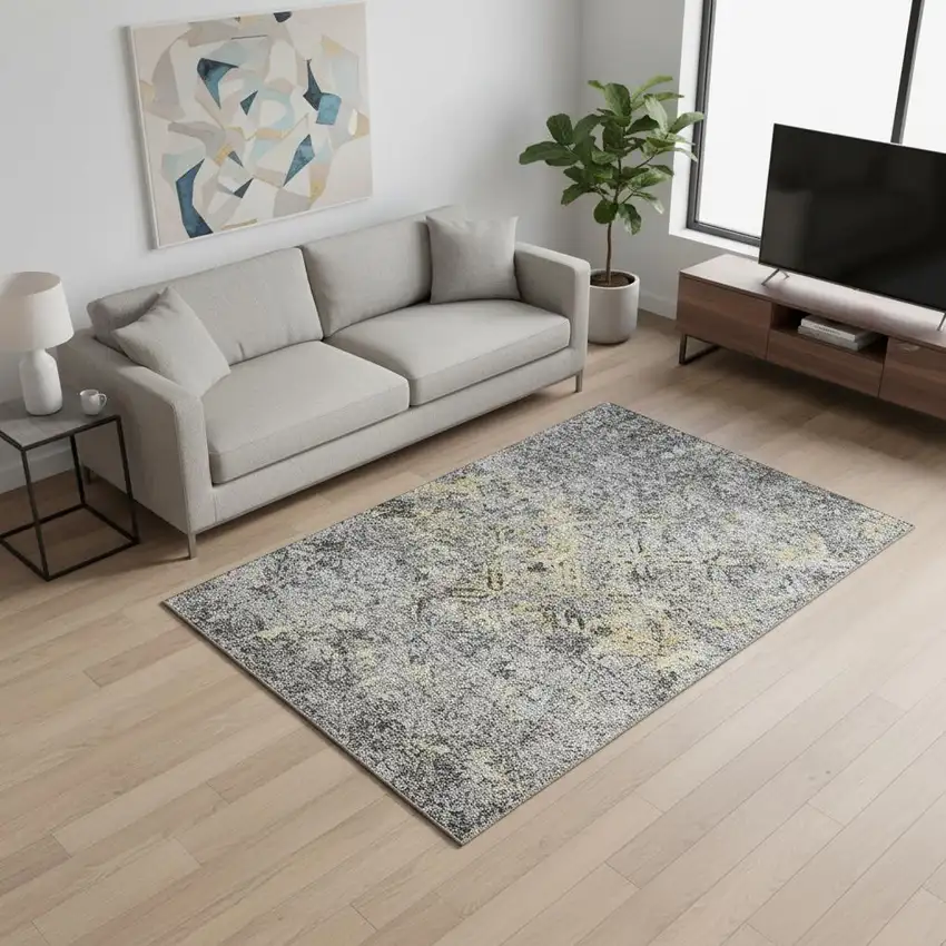 Gray Gold And Silver Diamond Washable Area Rug With UV Protection Photo 2