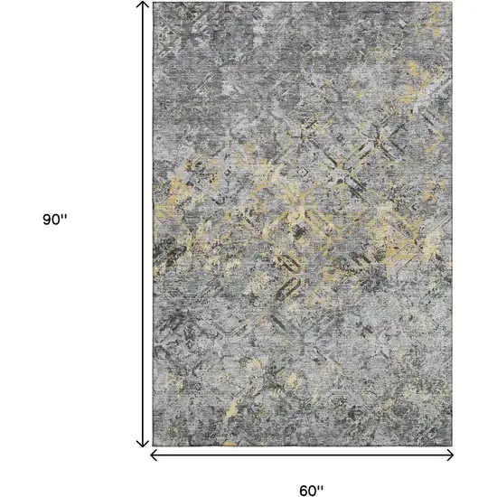 Gray Gold And Silver Diamond Washable Area Rug With UV Protection Photo 3